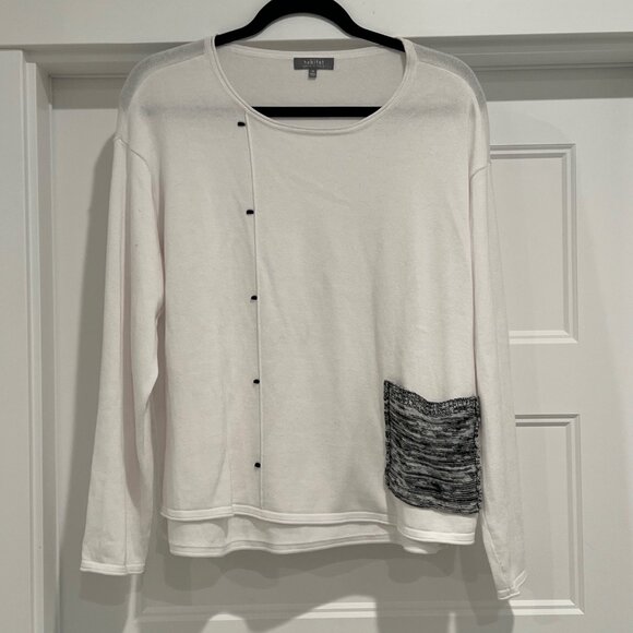 Habitat Women Medium White and Black 100% Cotton Lagenlook Crew Neck Sweater - Picture 2 of 7